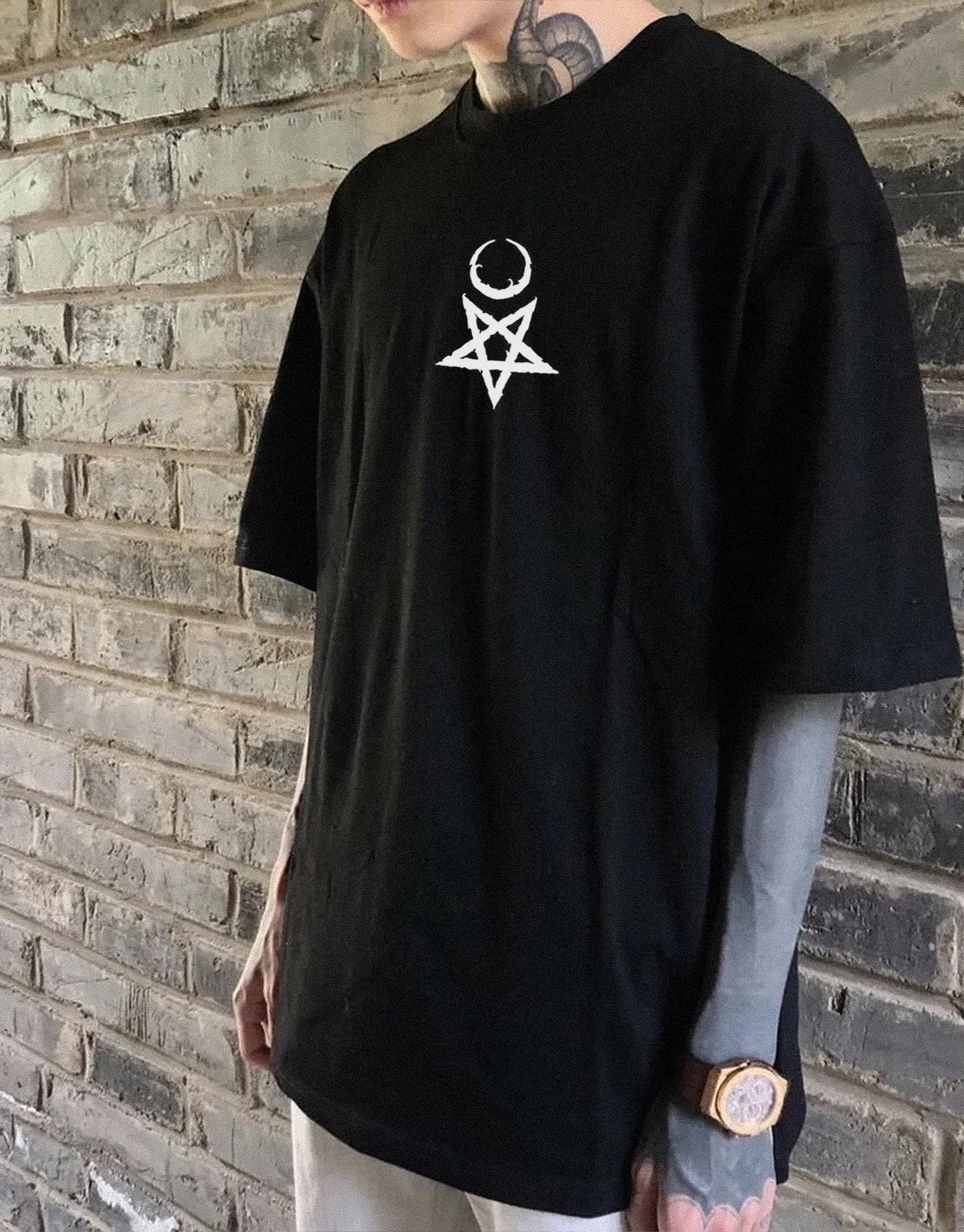 Satan Spell Totem Wizard Print T-shirt