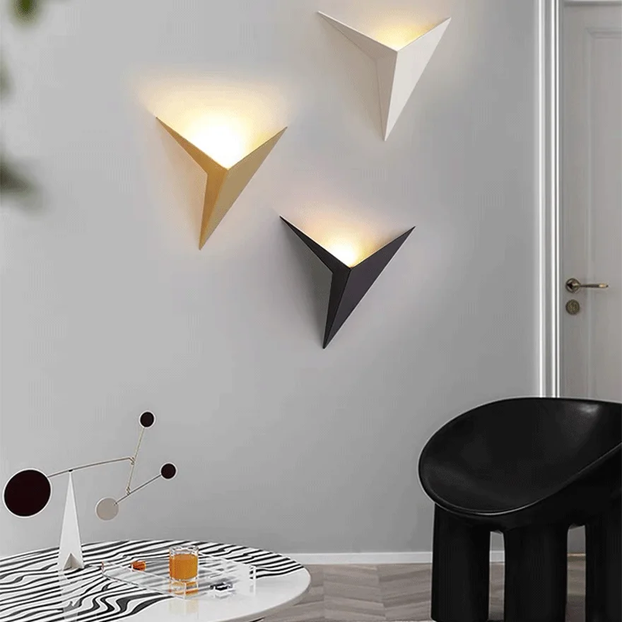 Modern Metal Triangles Indoor Wall Lamp, Black/White/Gold