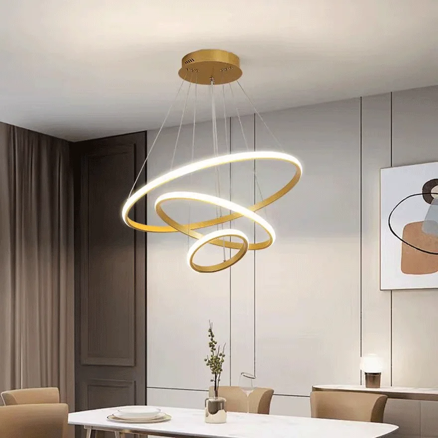 Minimalist Metal And Acrylic Ring Living Room Pendant Light, Black/Brown/Gold/White