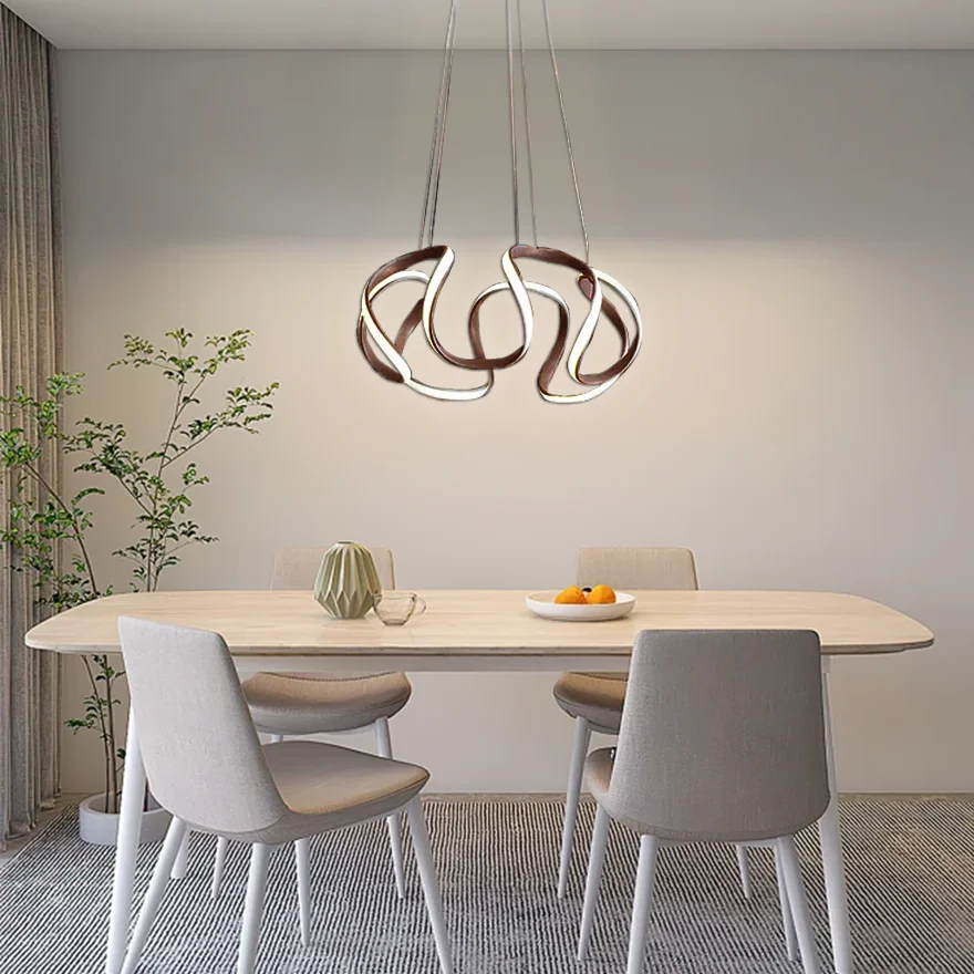 Modern Metal And Acrylic Wave Dining Room Pendant Light, Brown/Gold/Gray