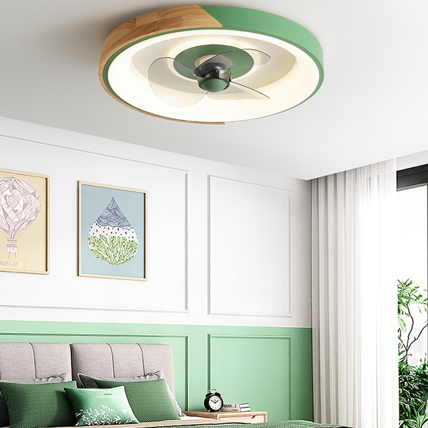 Modern Metal And Acrylic Round Living Room Ceiling Fan, White/Grey/Green