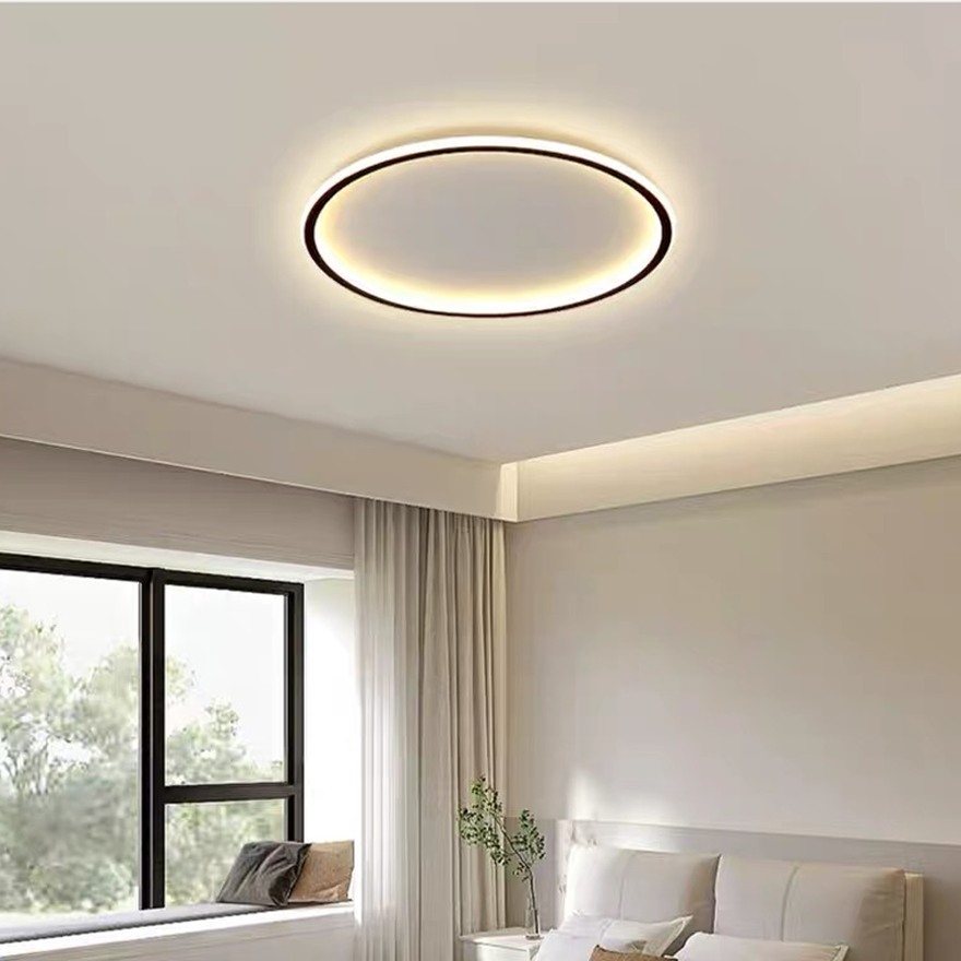 Modern Metal And Acrylic Round Living Room Ceiling Light, Black/White, Trichromatic Light