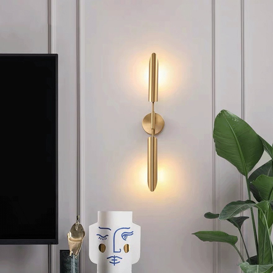 Modern Metal And Glass Cylindrical Bedroom Wall Lamp, Gold