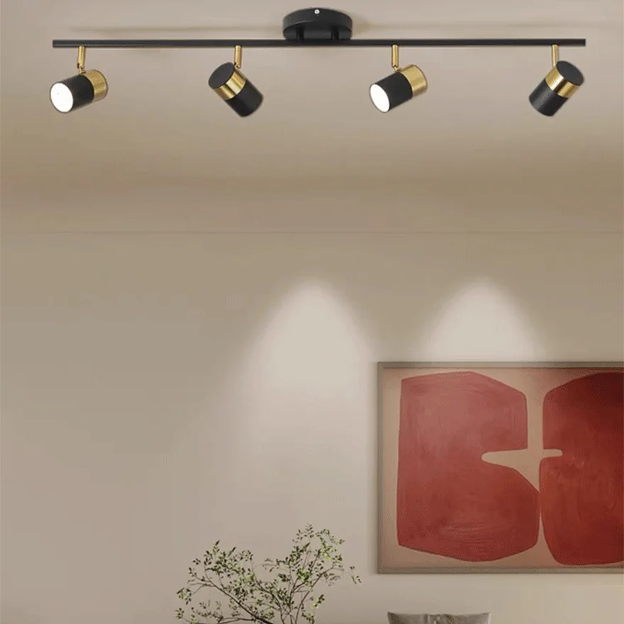 Contemporary Metal Linear Living Room Ceiling Light, Black, Trichromatic Light