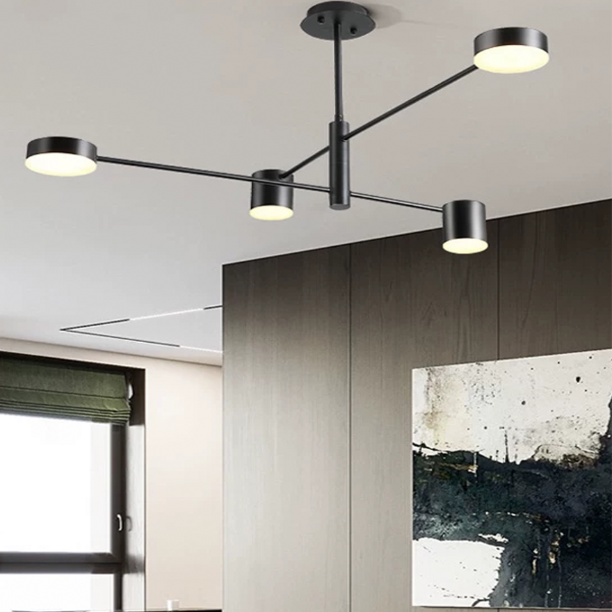 Minimalist Metal Dendritic Living Room Chandelier Pendant Light, Black/Gold