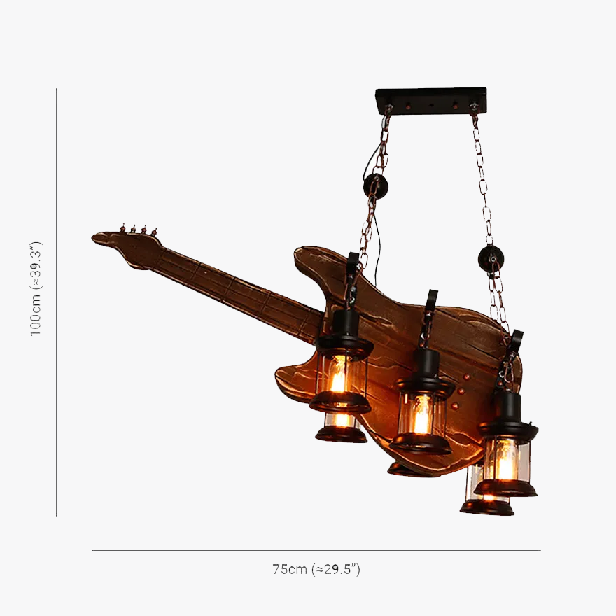 Vintage Metal And Wooden Guitar Dining Room Pendant Light, Burlywood