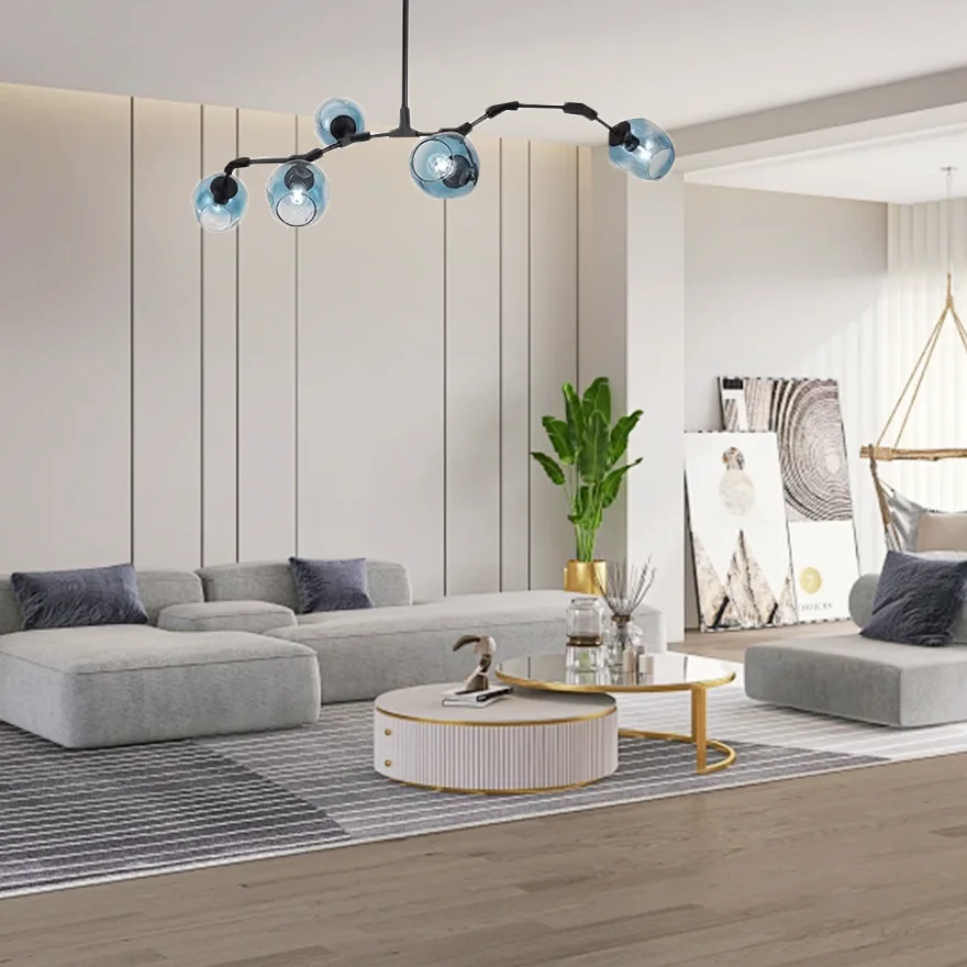 Modern Metal And Glass Bubble Bedroom Pendant Light, 6 Color