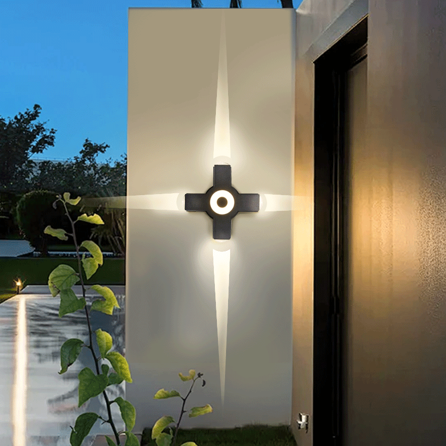 Unusual Metal And Acrylic Cruciform Outdoor Wall Lamp, Black