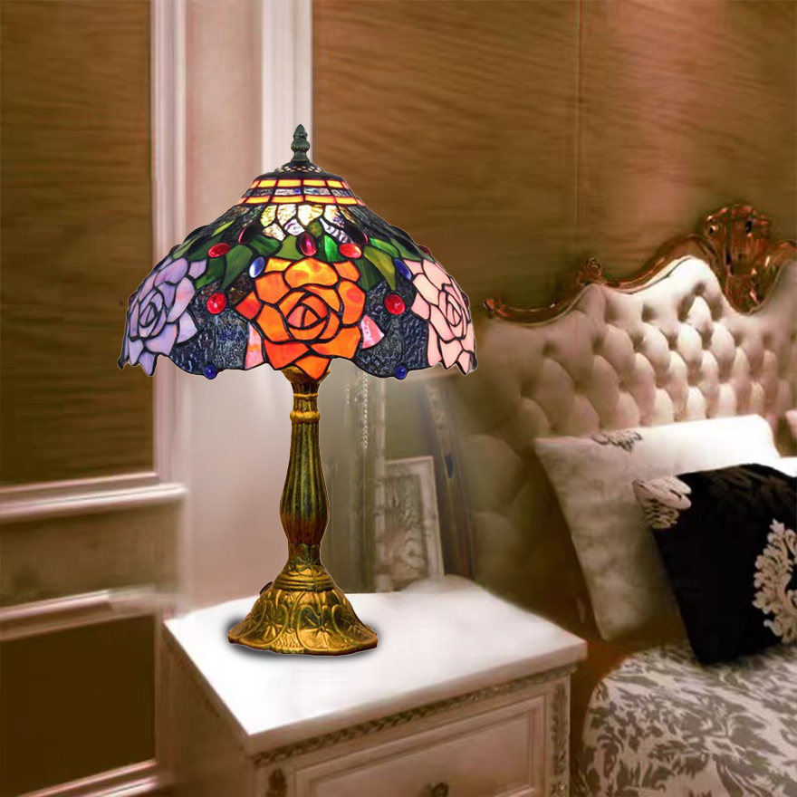 Art Deco Metal And Glass Dome Bedroom Table Lamp, Multicolor | Liiffy