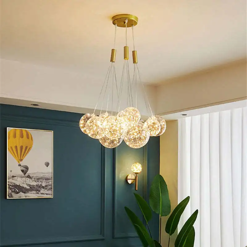 Designer Metal And Glass Bubble Dining Room Ceiling Light, Gold