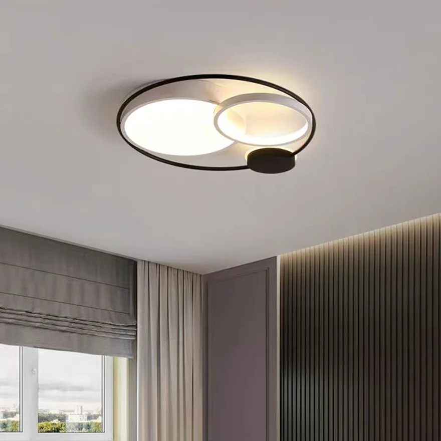 Unusual Acrylic Round Living Room Ceiling Light, Black White/Grey, Trichromatic Light