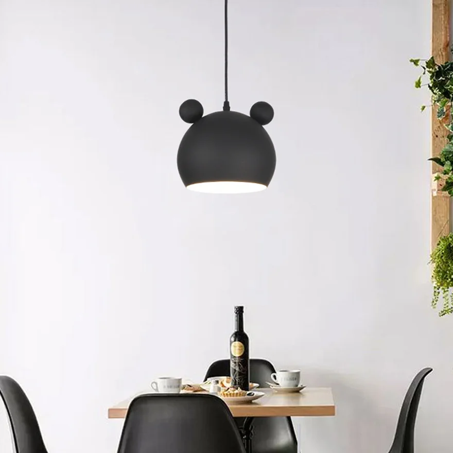 Morandi Metal Mouse Head Children's Room Pendant Light, Black/Green/Grey/Pink/White