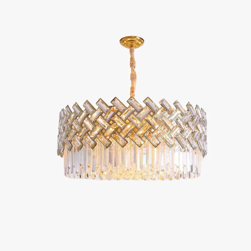 Baroque Metal And Crystal Geometric Dining Room Chandelier Pendant Light, Gold, Trichromatic Light