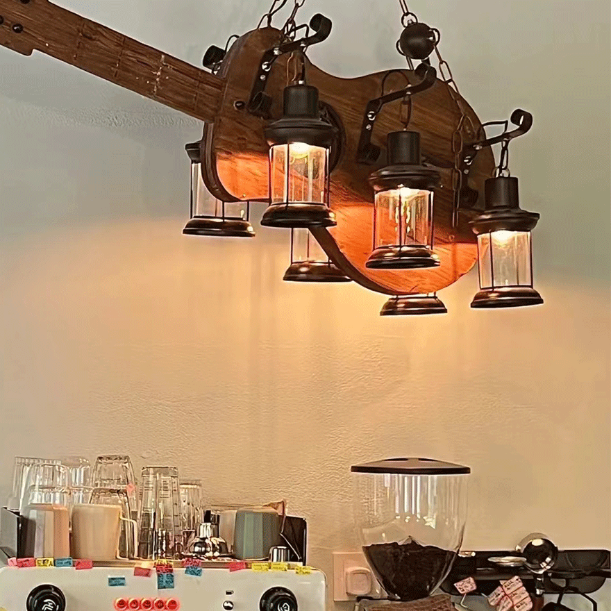 Vintage Metal And Wooden Guitar Dining Room Pendant Light, Burlywood