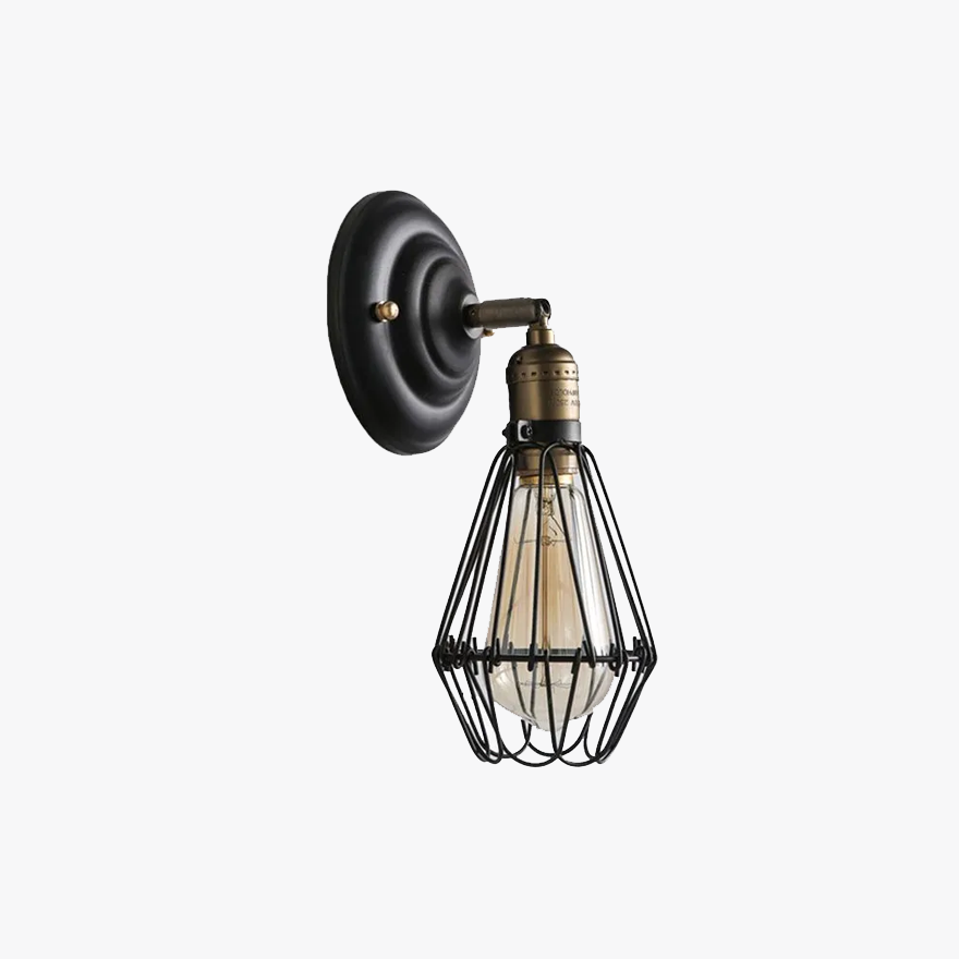 Industrial  Metal Lantern Living Room Wall Lamp, Black/Rust