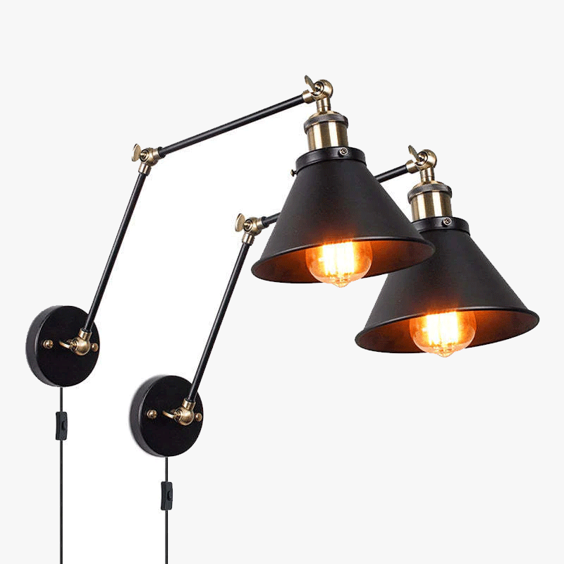 Industrial Metal Conical Bathroom Wall Lamp, Black