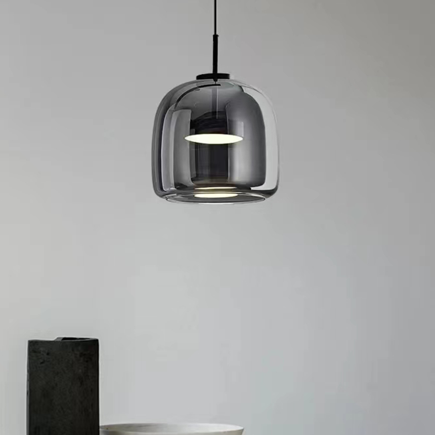 Classical Metal And Glass Drum Living room Pendant Light, Amber/Clear/Smoky Grey, Adjustable