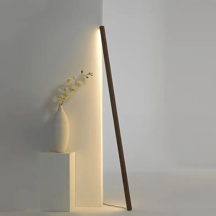 Minimalist Wooden And Acrylic Linear Bedroom Floor Lamp, Walnut/Burlywood