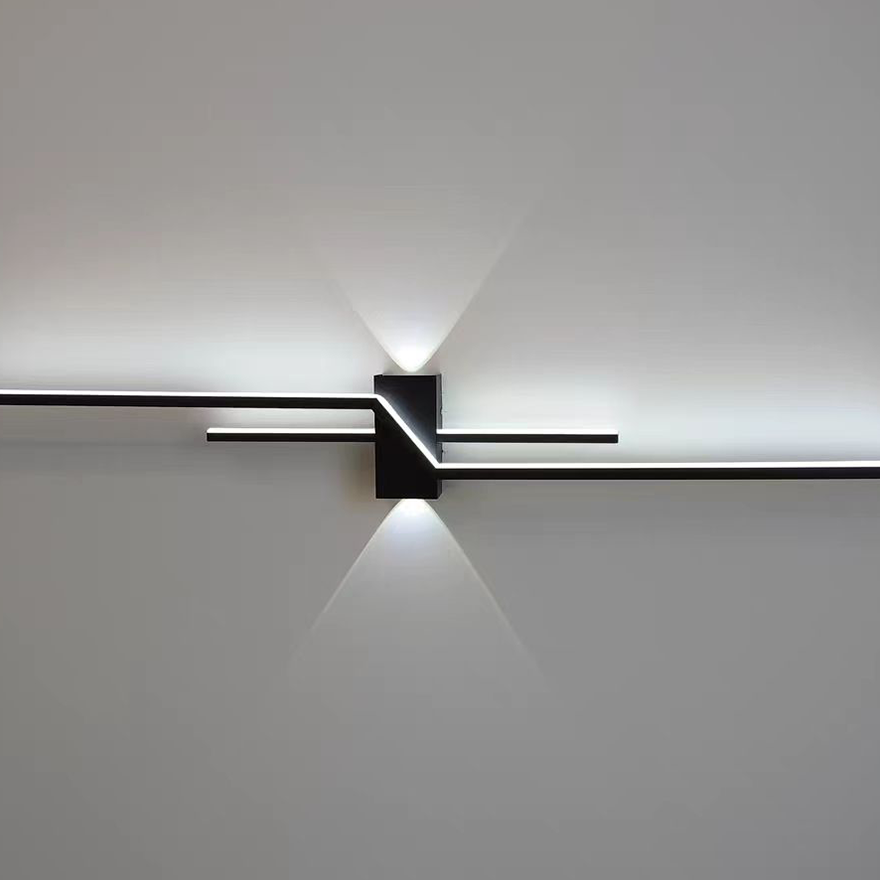 Minimalist Metal And Acrylic Linear Bedroom Wall Lamp, Black/White, Trichromatic Light