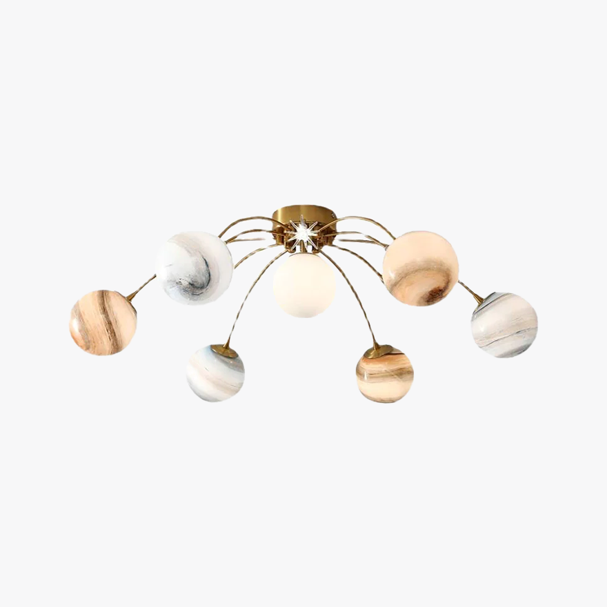 Designer Metal And Glass Planet Children's Room Ceiling Light, Gold, Trichromatic Light