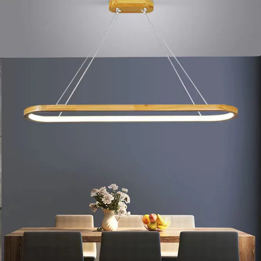 Modern Wooden And Acrylic Annular Dining Room Pendant Light, Natural Wood