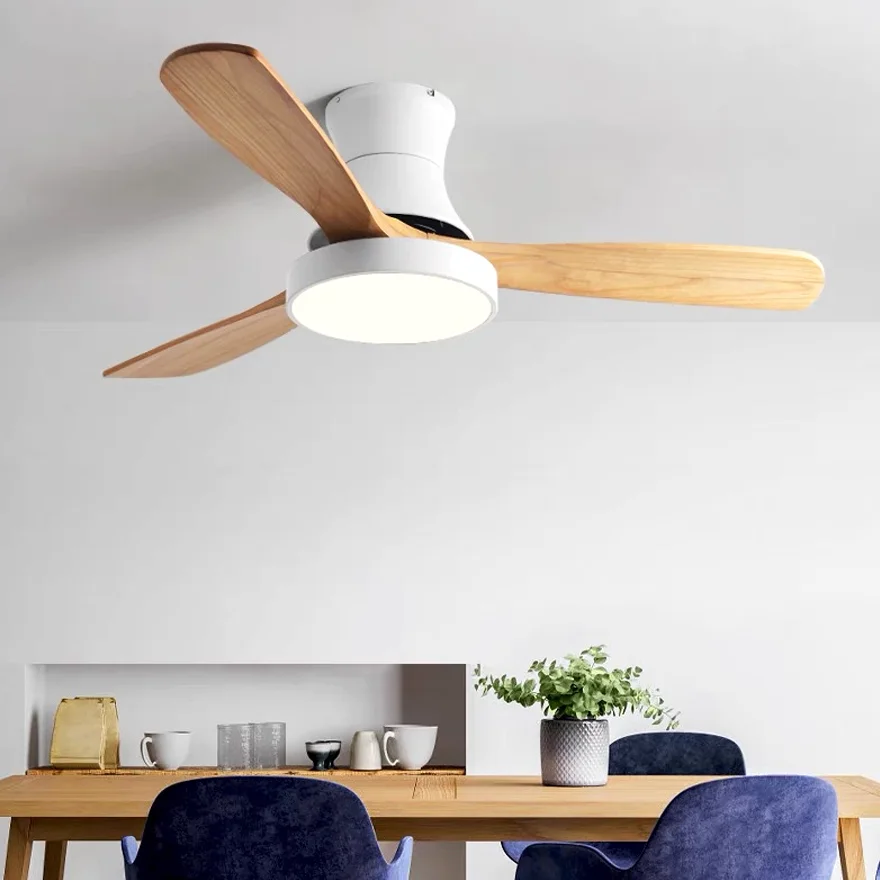 Natural Metal And Acrylic Round Living Room Ceiling Fan with Light, Grey/White