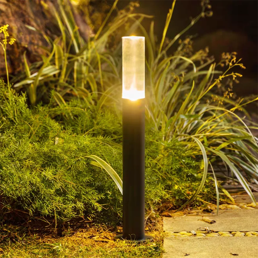 Modern Metal And Acrylic Cylindrical Outdoor Path Light, Black