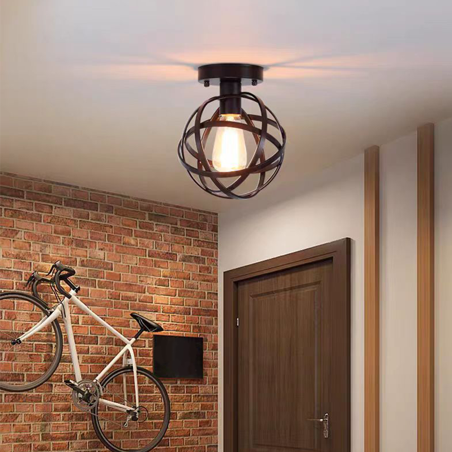 Retro Metal Ring Balcony Ceiling Light, Black