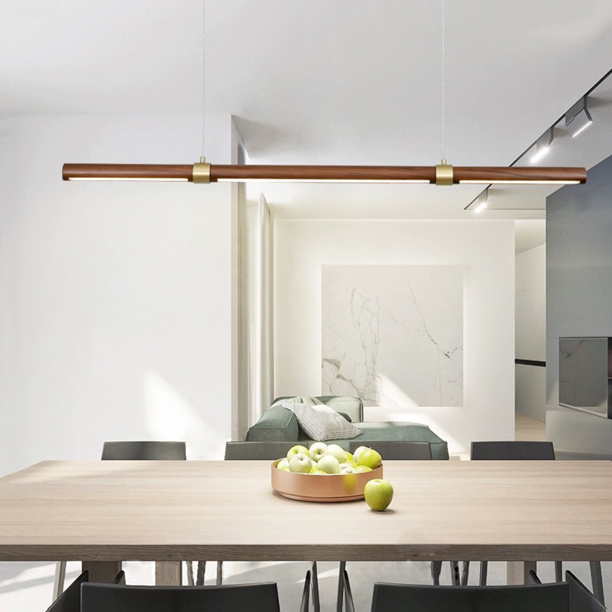 Modern Metal And Wooden Linear Children's Room Pendant Light, Log Color