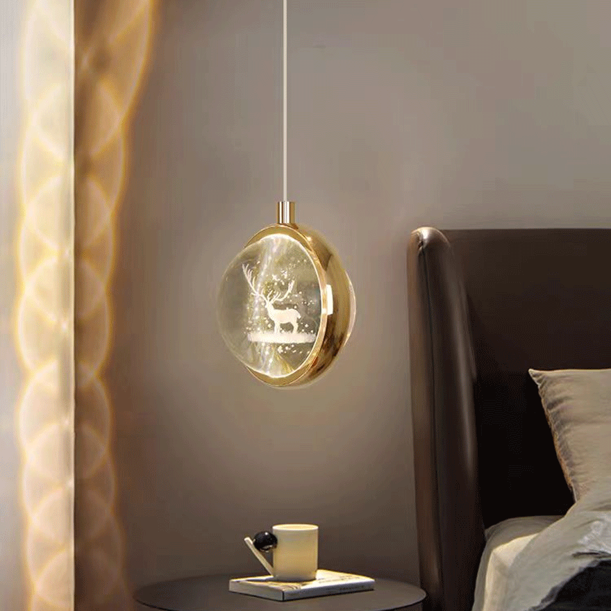 Art Deco Metal And Crystal Globular Bedroom Pendant Light, Black/Gold/Silver