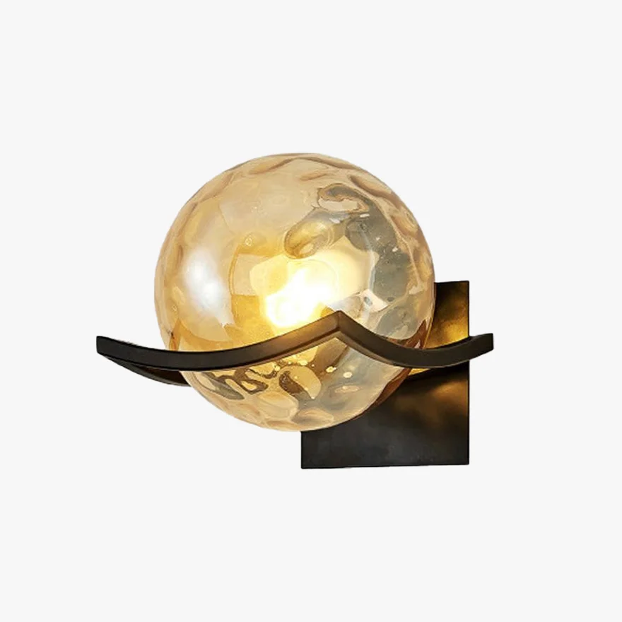 Designer Metal And Glass Globular Bathroom Wall Lamp, Black