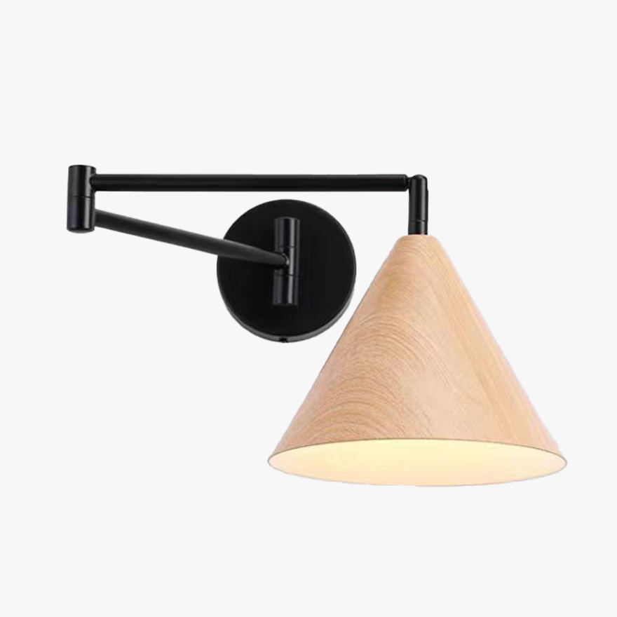 Minimalist Metal Hooded Study Room Wall Lamp, Brown/Wood