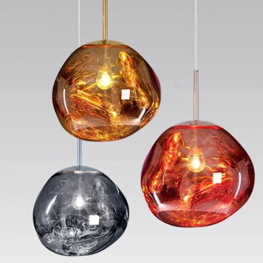 Art Deco Metal And Acrylic Rocky Bedroom Pendant Light, Gold/Red/Silver/Smoke Grey