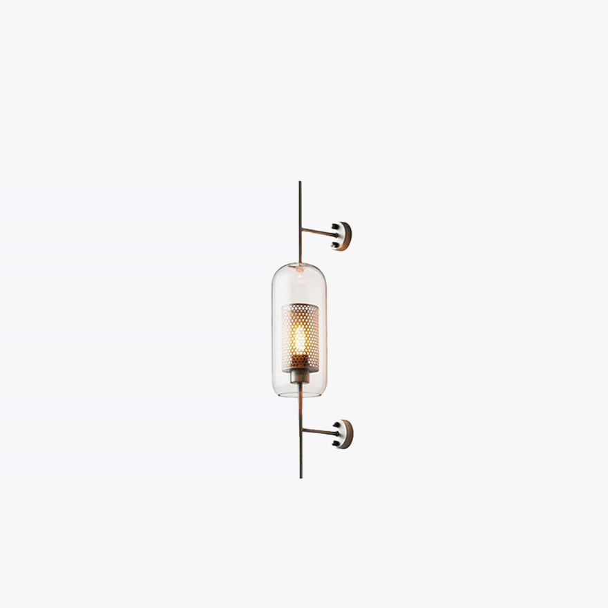 Designer Metal And Glass Geometric Bathroom Wall Lamp, Copper/Silver