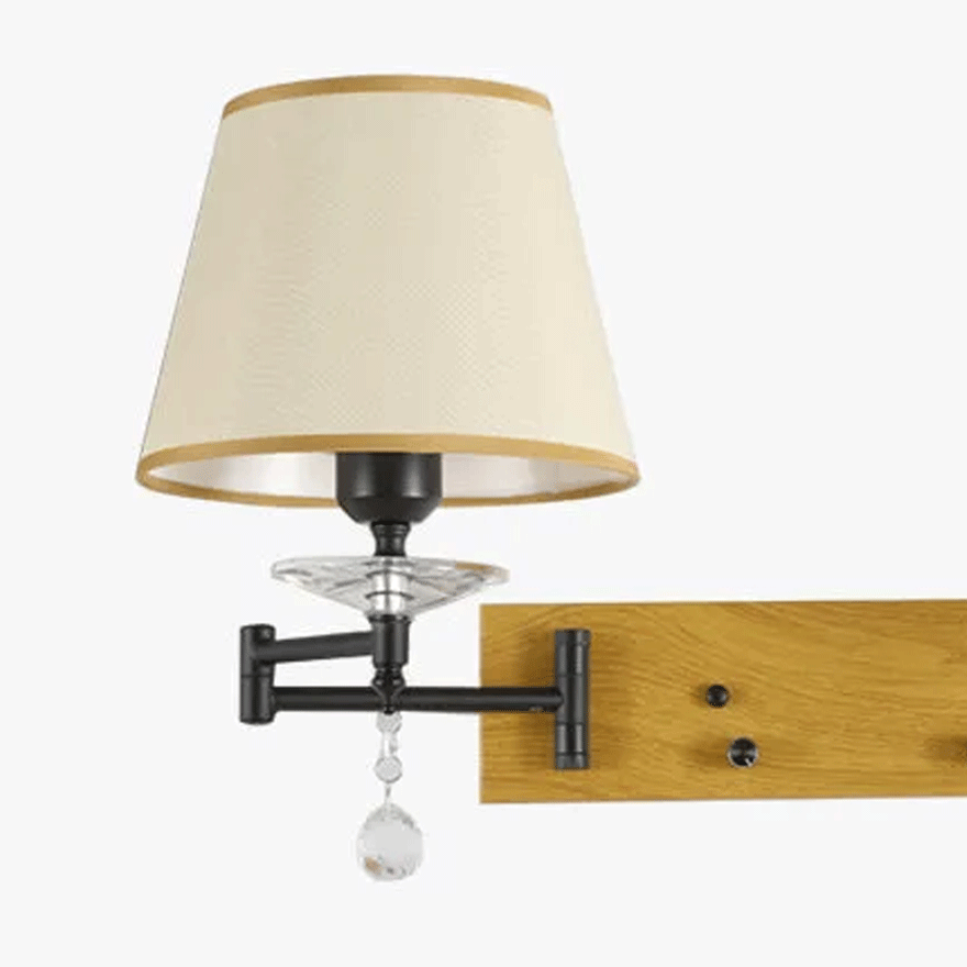 Modern Metal And Fabric Hooded Living Room Wall Lamp, Silver/Dark Wood/Light Wood