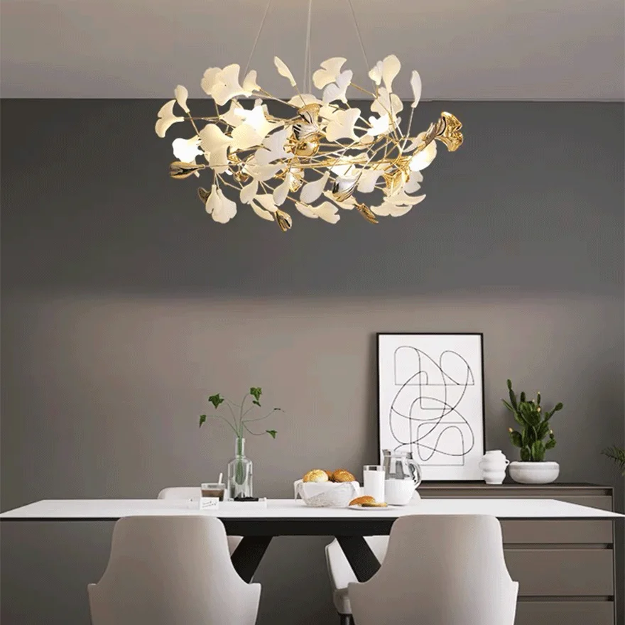 Art Deco Ceramic And Metal Petal Shaped Dining Room Pendant Light, White