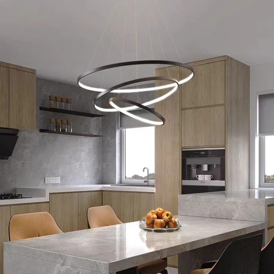 Modern Metal Ring Kitchen Pendant Light, White/Black/Gold