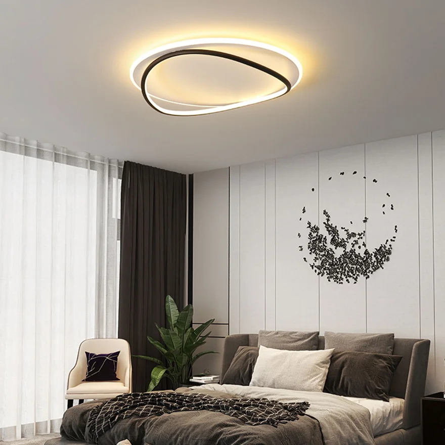 Modern Metal And Silicagel Duo-Ring Study Room Ceiling Light, Black/White