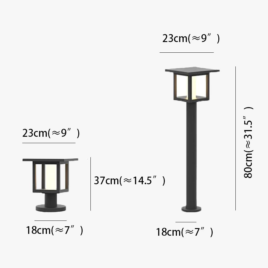 Modern Metal And Glass Square Outdoor Bollard Light, Black