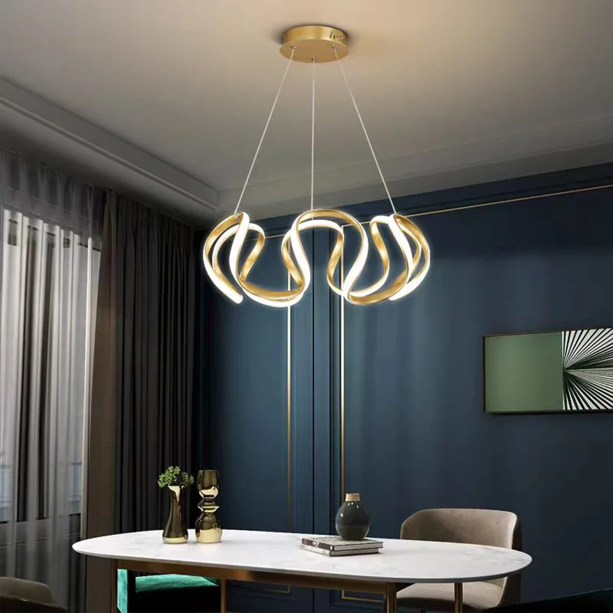 Modern Metal And Acrylic Wave Dining Room Pendant Light, Brown/Gold/Gray