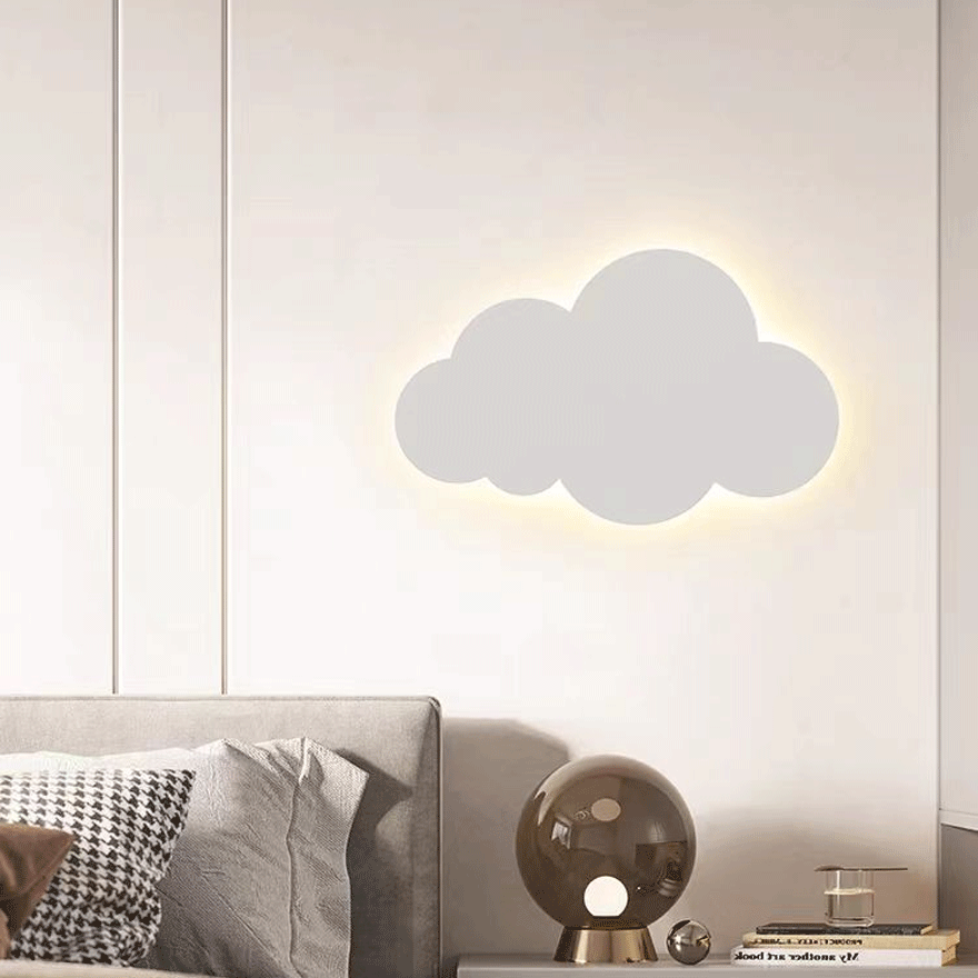 Morandi Metal Cloud Shape Bedroom Wall Lamp, Blue/Pink/White, Trichromatic Light