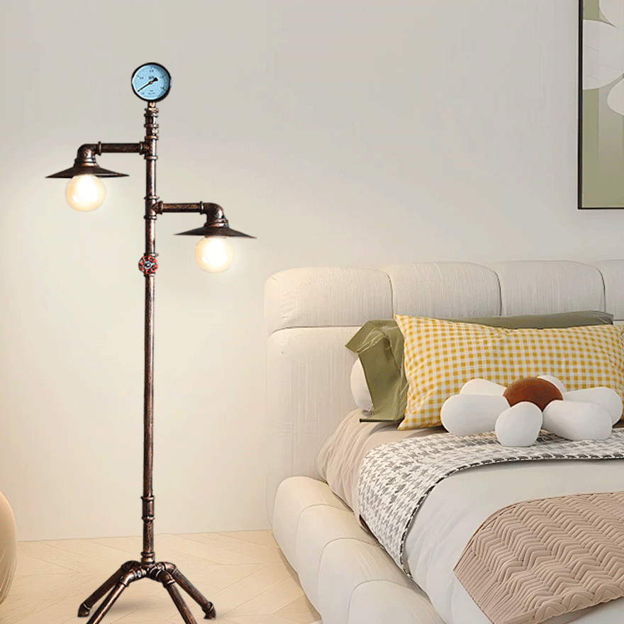 Vintage  Metal Piped Dining Room Floor Lamp, Bronze