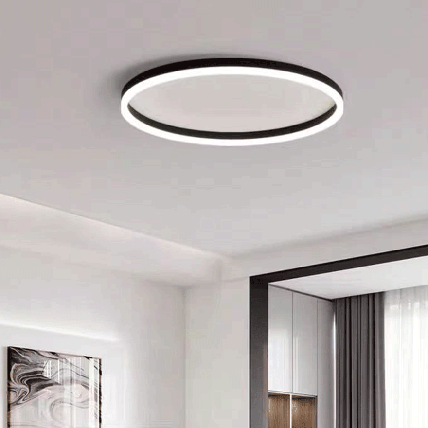 Modern Metal And Acrylic Round Living Room Ceiling Light, Black, Trichromatic Light