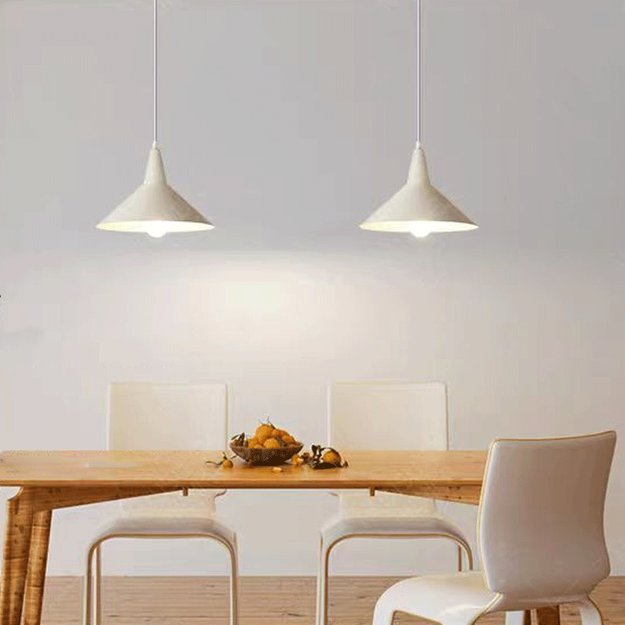 Morandi Metal Conical Dining Room Pendant Light, White