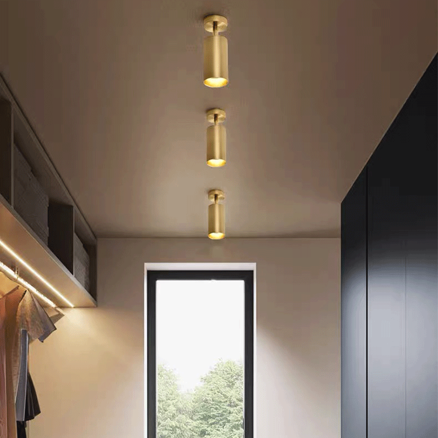 Modern Metal Cylindrical Hallway Ceiling Light, Gold, Trichromatic Light