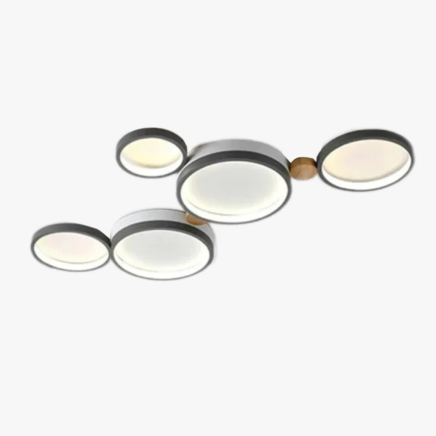 Contemporary Metal And Wooden Round Living Room Ceiling Light, Green/Grey/White