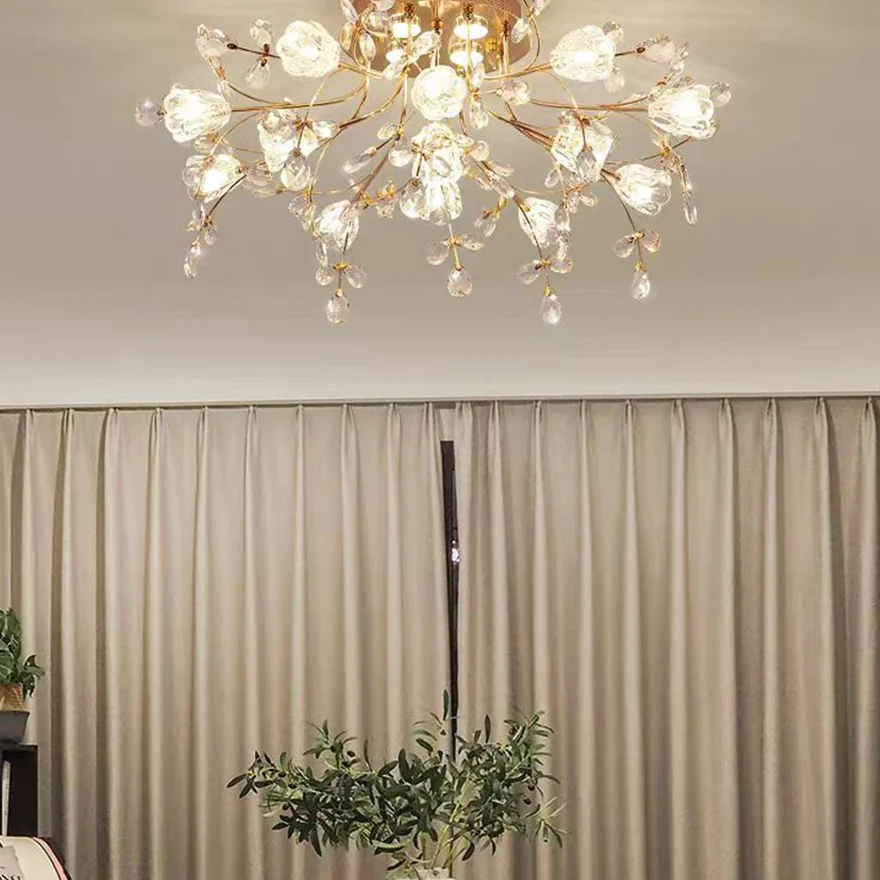 Decorative Metal And Glass Dendritic Living Room Ceiling Light, Gold, Trichromatic Light