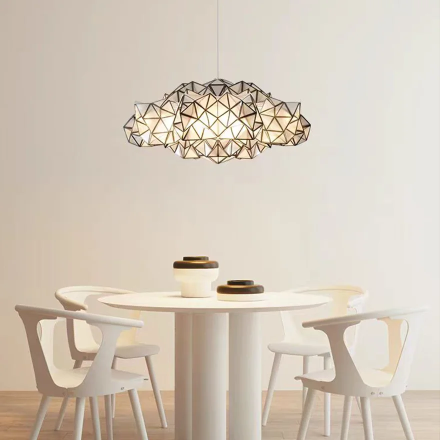 Designer Meta And Acrylic Clouds Living Room Pendant Light, White