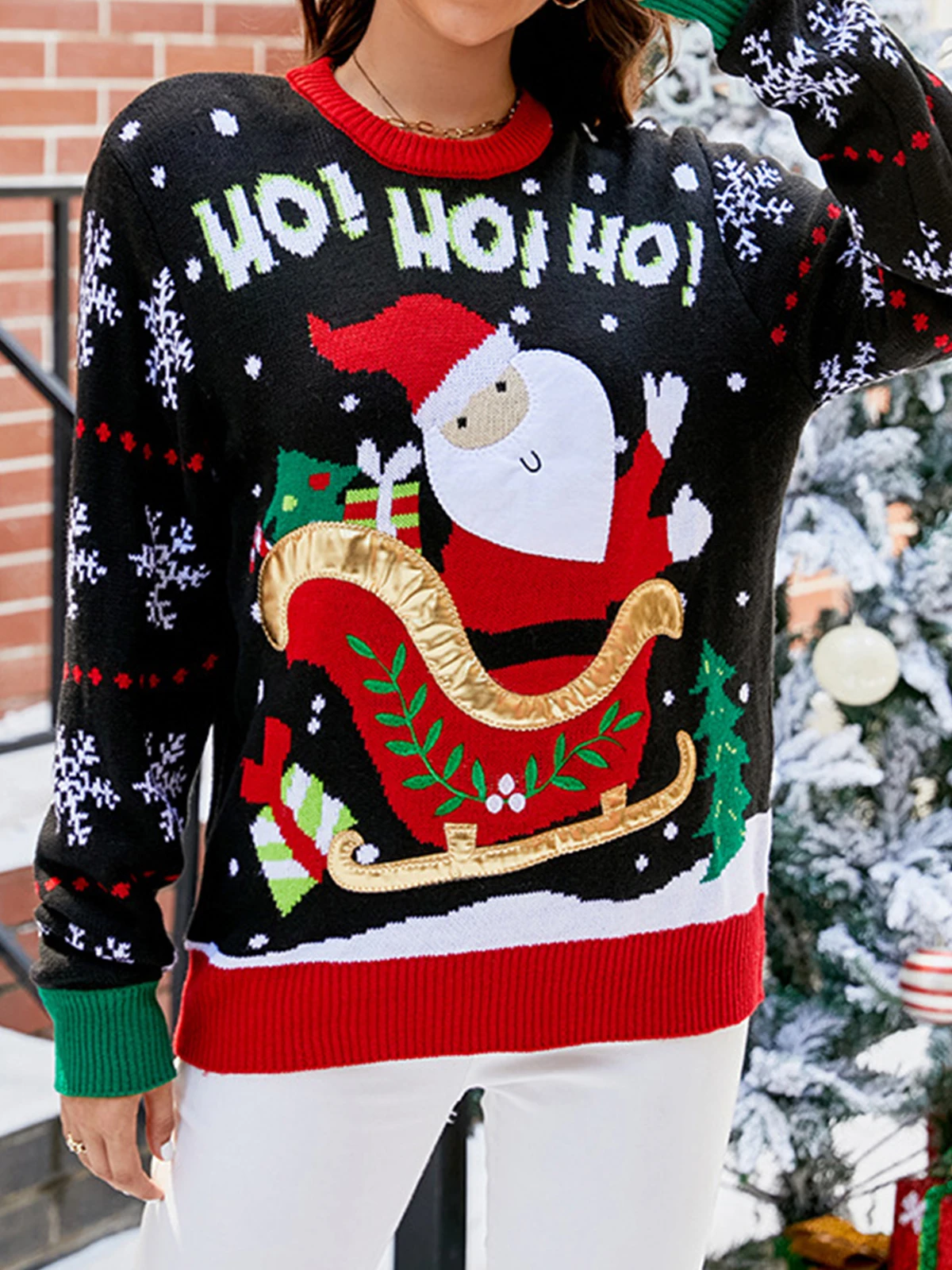 Women's Santa Claus Embroidered Christmas Ugly Sweater