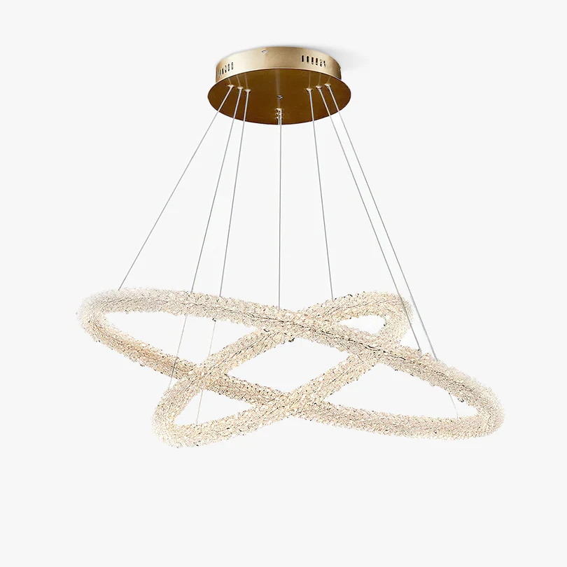 Art Deco Metal And Crystal Ring Living Room Chandelier Pendant Light, Gold